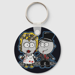 Fun Cartoon Zombie bride and groom wedding Key Ring