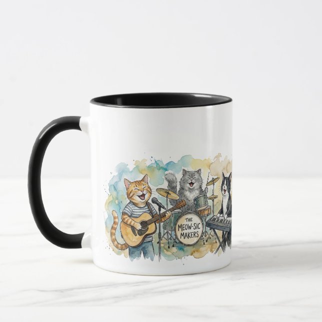 Fun Cat Band Music Piano Drums Keyboard Mug (Left)