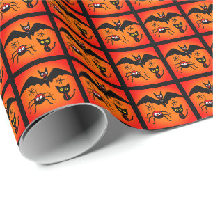 FUN Cat Bat Spider Pattern Wrapping Paper