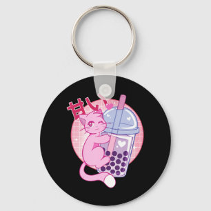 Fun Cat Boba Tea Bubble Tea Anime Kawaii Gift Girl Key Ring