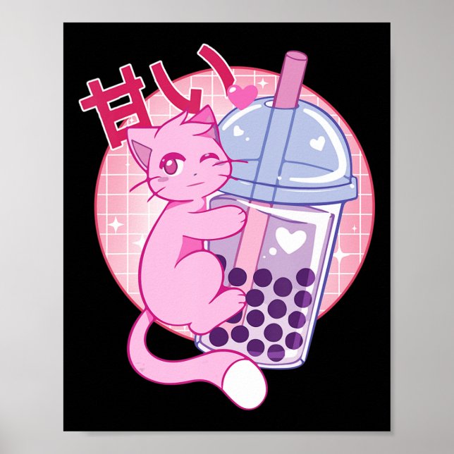 Fun Cat Boba Tea Bubble Tea Anime Kawaii Gift Girl Poster (Front)