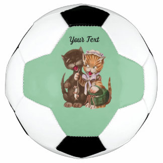 Fun Cat Couple Sharing Rats in Basket Mint Green Football