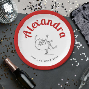 Fun Cat Dance Red And White Ballerina Edward Lear Paper Plate