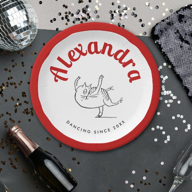 Fun Cat Dance Red And White Ballerina Edward Lear Paper Plate (Creator Uploaded)