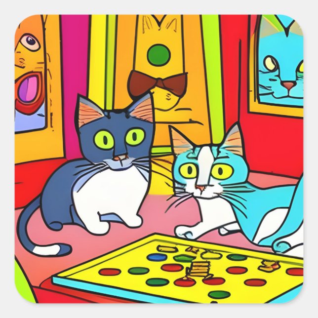 Fun Cat Game Night  Square Sticker (Front)