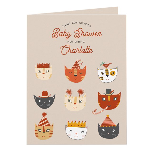 Fun Cat Gender Neutral Baby Shower Invitation (Personalized cute kitty cat themed gender neutral folded baby shower invitation)