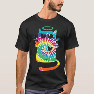 Fun Cat Hippie Rainbow Tie Dye Angel Cat with Hear T-Shirt
