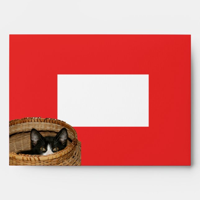 Fun Cat in a Basket Christmas Card Matching Envelope (Front)