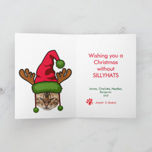 Fun Cat in Funny Hat Photo Personalise Christmas Card