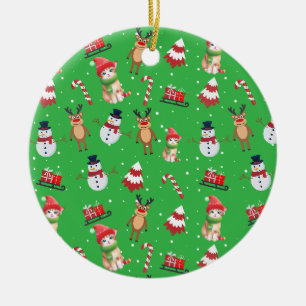 Fun cat kitty Santa animal snowman Sled Xmas tree Ceramic Tree Decoration