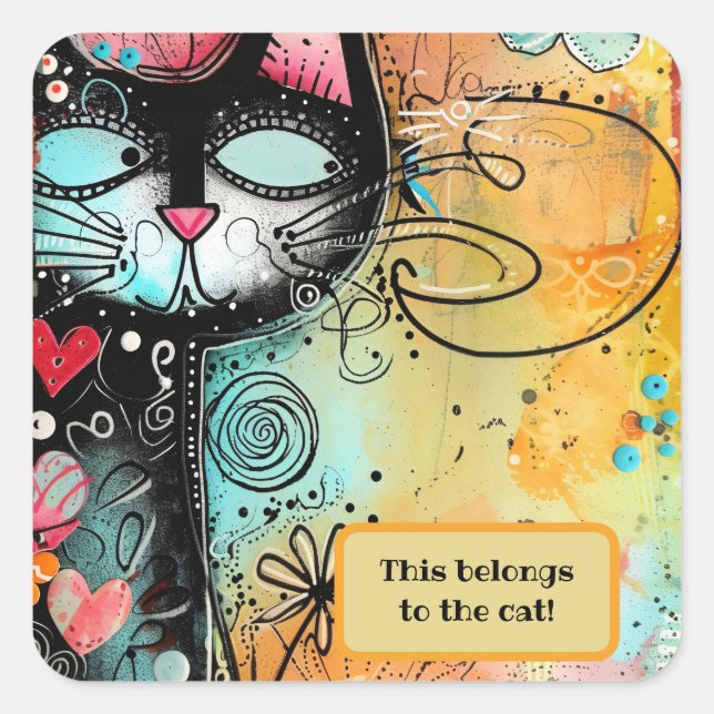 Fun Cat Modern Style Square Sticker (Front)