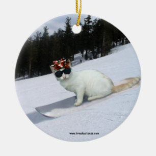 Fun Cat on a Snowboard Holiday Ornament