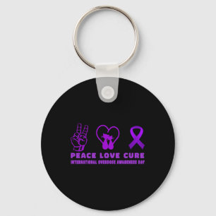 Fun Cat Peace Love Cure Overdose Awareness Support Key Ring