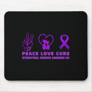 Fun Cat Peace Love Cure Overdose Awareness Support Mouse Mat