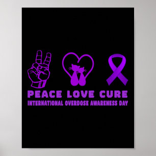 Fun Cat Peace Love Cure Overdose Awareness Support Poster