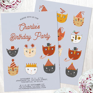 Fun Cat Personalised Birthday Party Invitation