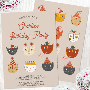 Fun Cat Personalised Birthday Party Invitation