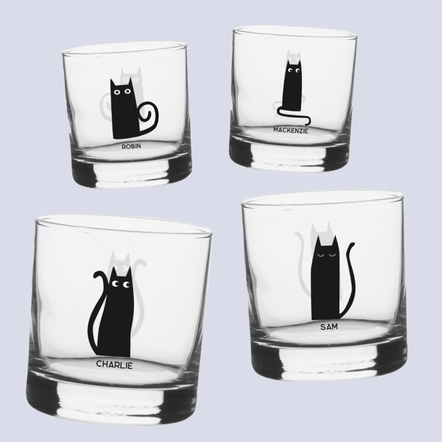 Fun Cat Personalised Unique Whiskey Glass (Fun personalized name black cat glasses)