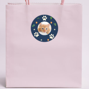 Fun Cat Photo Navy Blue Tropical Hawaiian Classic Round Sticker