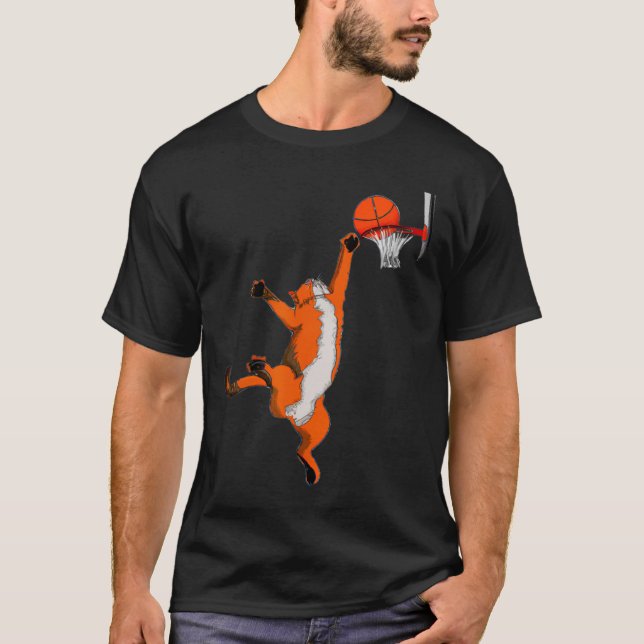 Fun Cat Playing Basketball Sports Cat Basketball L T-Shirt (Front)