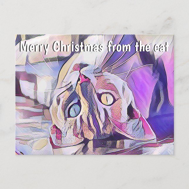 Fun Cat Pop Art Merry Christmas Holiday Greetings Postcard (Front)