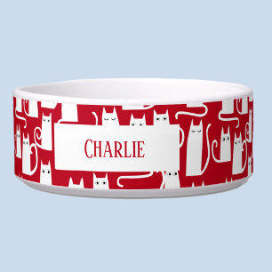Fun Cat Red and White Personalised Bowl