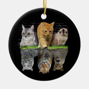 Fun Cat Reflection Gift Design Idea Ceramic Tree Decoration
