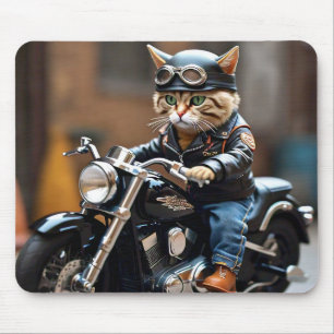 Fun Cat Riding Motorcycle Mouse Pad