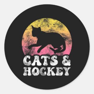 Fun Cats and Hockey Vintage Retro Hob Classic Round Sticker