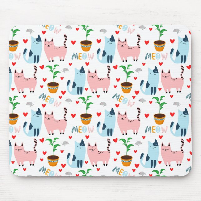 Fun Cats and Mice With Hearts Mouse Mat (Front)