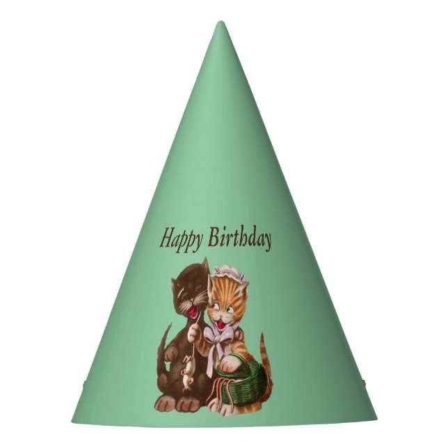 Fun Cats Birthday Gift of Rats from Green Basket Party Hat (Front)