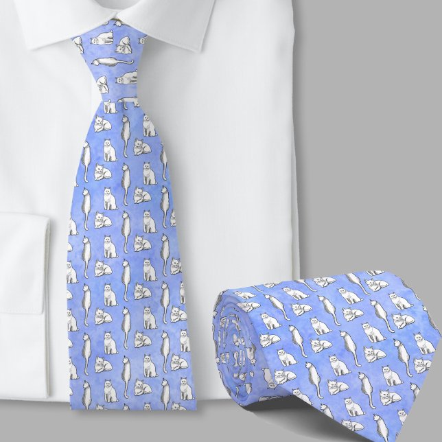 Fun cats pattern hand drawn blue tie (Creator Uploaded)