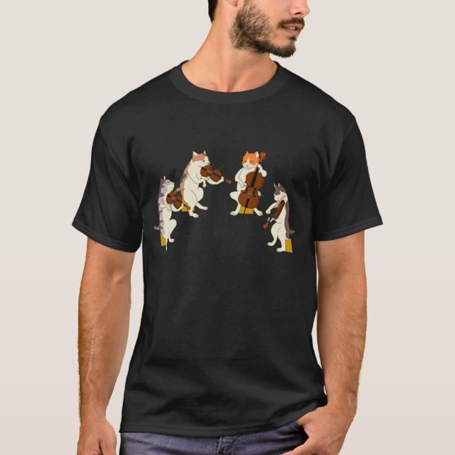 Fun Cats Playing Violin Cello Music Cat Lover T-Shirt (Front)