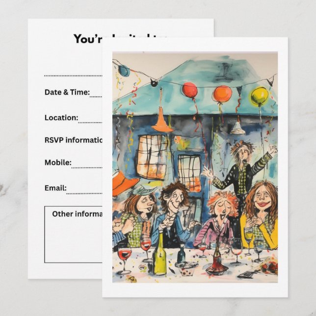 Fun, celebration illustration invitation (Front/Back)