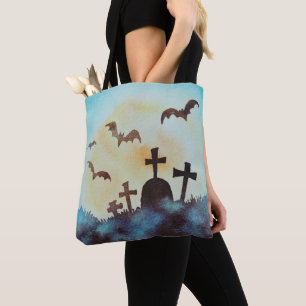 Fun Cemetery Graves Crossed Full Moon Halloween Tote Bag