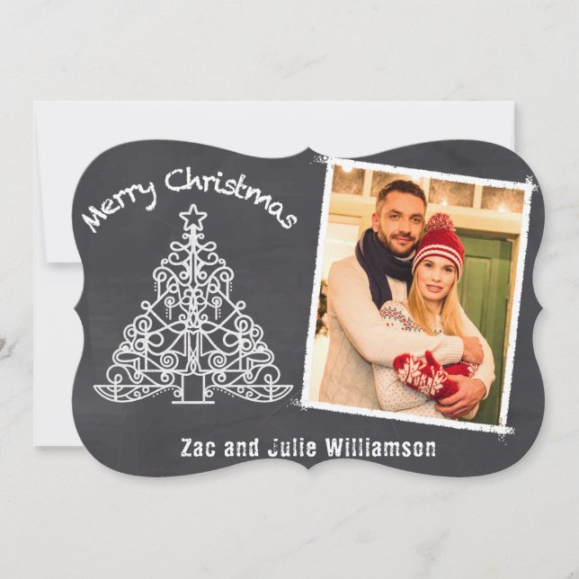 Fun Chalkboard Photo Christmas Fancy Trim Holiday Card (Front)