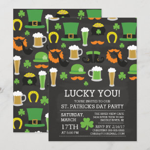 Fun Chalkboard St Patrick's Day Dinner Party Invitation