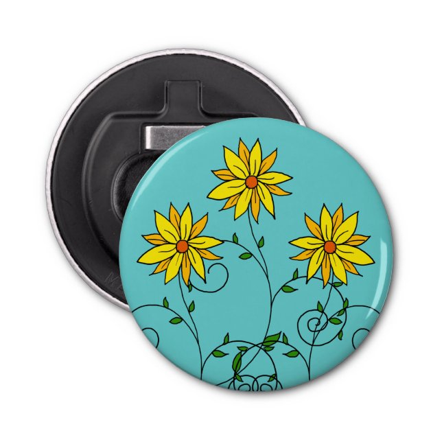 Fun Cheerful Yellow Flowers Doodle Art Bottle Opener (Front)