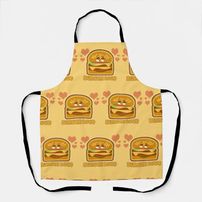 Fun Cheeseburger Love Lunchtime Cartoon Motto Apron (Front)