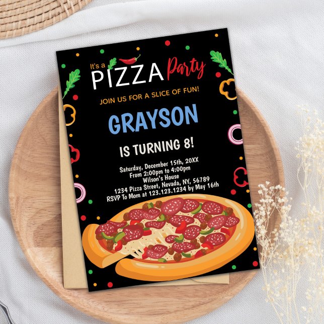 Fun Cheesy Party Card for Kids, Teens, or Adults (Full Pizza Birthday Invitations)