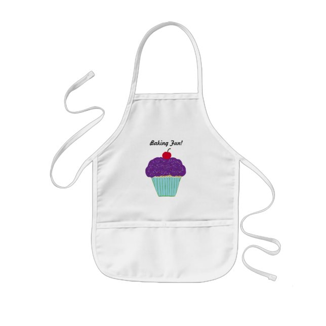 Fun Cherry on Top Purple Frosting Vanilla Cupcake Kids Apron (Front)