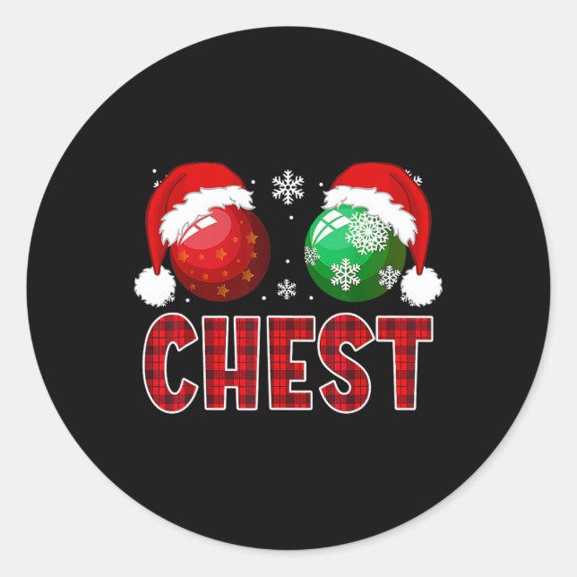 Fun Chest Nuts Christmas Shirt Matching Couple Che Classic Round Sticker (Front)