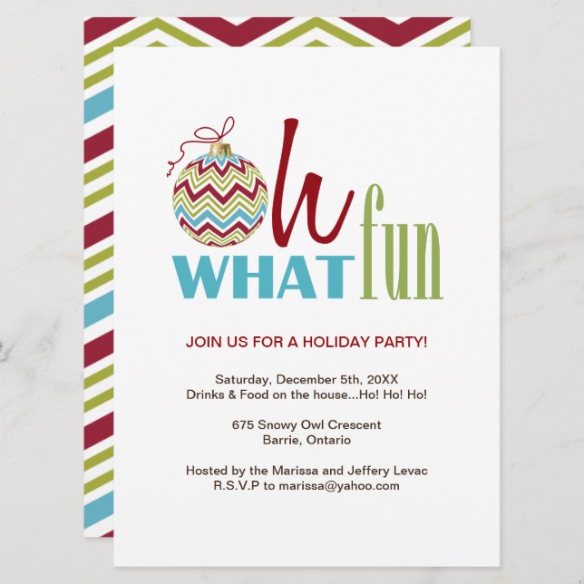 Fun Chevron Christmas Party Invitation (Front/Back)