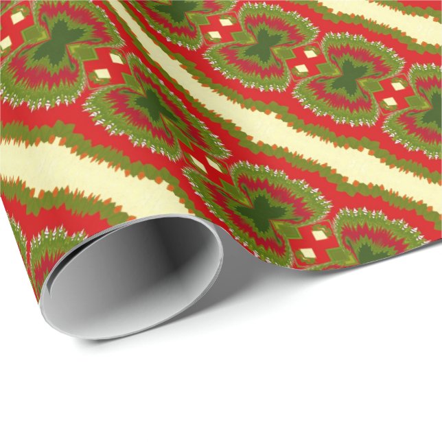Fun Chic Gold Red Magenta Green Christmas Stripes Wrapping Paper (Roll Corner)