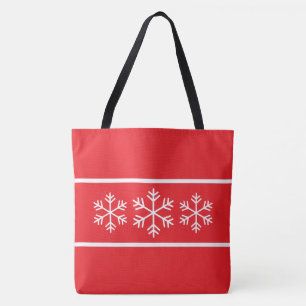 Fun Chic Nordic White Snowflakes On Bright Red Tote Bag
