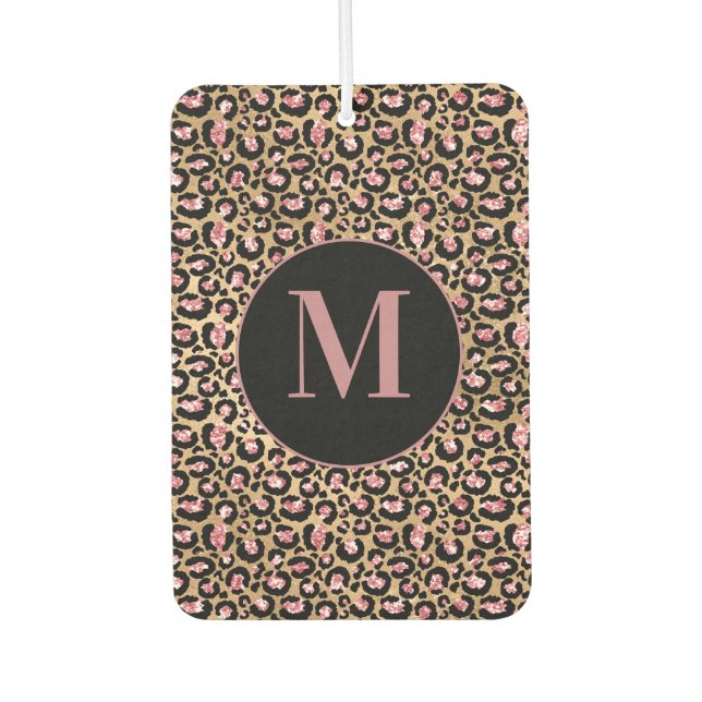 Fun Chic Pink Black Gold Cheetah/Leopard Monogram Car Air Freshener (Front)