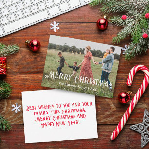 Fun Chic Script Family Photo Merry Christmas Card