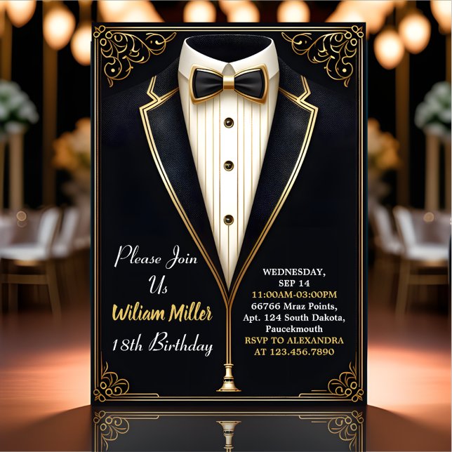Fun Chic Suit Award Men Adult Tuxedo 18th Birthday Invitation (Creator Uploaded)