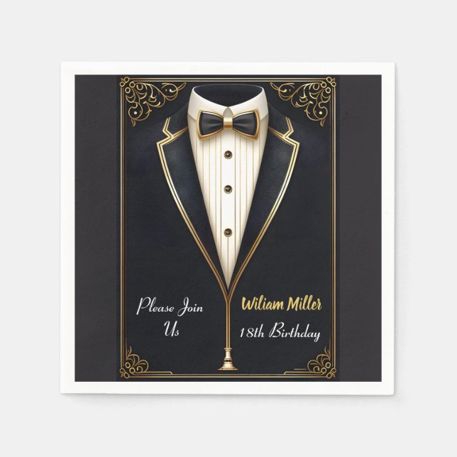 Fun Chic Suit Award Men Adult Tuxedo 18th Birthday Napkin (Front)