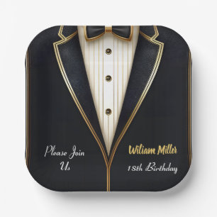 Fun Chic Suit Award Men Adult Tuxedo 18th Birthday Paper Plate